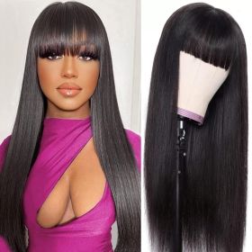 Machine Made Human Hair Wig With Bangs, Straight Natural Color Wig, 150 Density (Option: 14 inch)