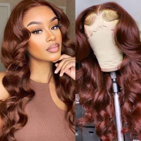 Reddish Brown 4x4 Lace Closure Human Hair Wig, Body Wave Wig, 150 Density (Option: 16 inch)