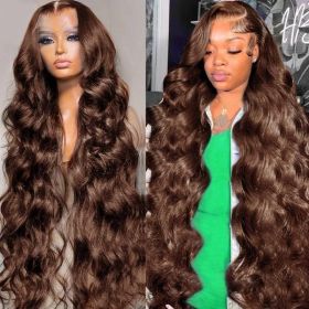 Chocolate Brown 13x4 Lace Front Human Hair Wig, Body Wave Wig Color 4, 150 Density (Option: 10 inch)