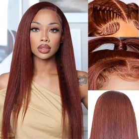 4x4 Lace Closure Human Hair Wig, Reddish Brown Straight Wig, 150 Density (Option: 20 inch)