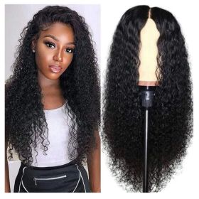 AA Hair Front Wig Womens Brazilian Human Long Curly Lace Wavy Hair Wigs US (Option: Black)