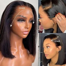 13x4 Lace Front Human Hair Bob Wig, Straight Natural Color Wig With 150 Percent Density (Option: 12 inches)