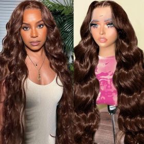 13x4 Lace Frontal Human Hair Wig Brown Body Wave Density (Option: 24inch)