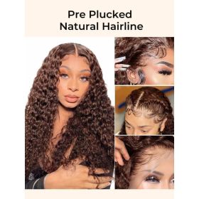 Chocolate Brown 4x4 Lace Closure Human Hair Wig, Water Wave Wig Color 4, 150 Density (Option: 14 inch)