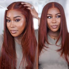 4x4 Lace Closure Human Hair Wig, Reddish Brown Straight Wig, 150 Density (Option: 8 inch)